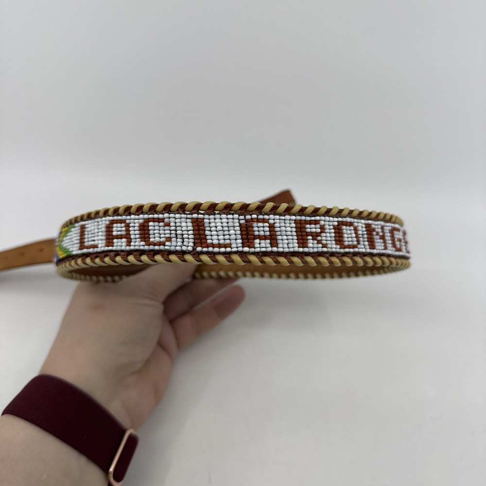 Vtg Leather Belt Womens 32 Brown Hand‎ Beaded Laced Southwest Aztec Lac La Ronge